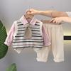 Traje de Primavera y Otoño para Niñas 2024 Nuevo Vestido Infantil Estilo Occidental Vestido de Otoño para Bebé Masculino Chaleco Suéter de Color Sólido Tres Piezas Moderno