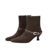 Botas Curtas Estilo Europeu e Americano, Antiderrapantes, Confortáveis, Estilo com Zíper Lateral, Salto Alto Fino, Botas de Moda Femininas Bico Fino de Cano Baixo Que Fazem as Pernas Parecerem Mais Longas