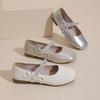 Zapatos Mary Jane Plateados con Pedrería Francesa para Mujer 2025 Otoño Nuevos Zapatos Pequeños de Cuero con Faldas Tacón Grueso Zapatos de Noche