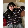 Suéter pullover retro de rayas coloridas estilo coreano para mujer, otoño e invierno, suave y acogedor, estilo perezoso, top de punto de piel de mapache