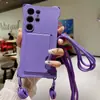 Capa para celular de três cordas com fivela colorida e porta-cartão lateral para Samsung S24ULTRA S23FE A14/A34