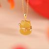 Joyería Yuebao Plata Esterlina S925 Chapada en Oro Cera de Abejas Retro Estilo Nacional Colgante Gato de la Suerte Nuevo Colgante Chinoiserie