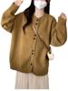 Cardigan de Tricô Cinza Novo Outono 2025 Feminino Solto Estilo College Casual Preguiçoso Pequena Jaqueta Suéter