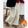 Pantalones Retro de Pana con Forma de Pera que Cubren la Cadera para Mujer en Otoño e Invierno Forrados de Polar Talla Grande Sueltos de Pierna Ancha Pantalones de Nueve Puntos para Personas Bajas