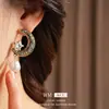 Brincos de Pérola com Lua e Estrela Incrustados de Diamante Vintage, Brincos Retrô da Moda, Brincos de Nicho de Luxo para Mulheres
