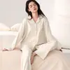 Pijama Feminino para Primavera e Outono, Algodão Elástico Confortável Casual, Pode Ser Usado Fora, Cardigã, Gola Lapela, Manga Longa, Roupa de Casa, Conjunto Fino para Outono