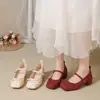 2026 Primavera/Otoño Nuevo Lazo de Mariposa de Una Correa Tacón Grueso con Falda Gamuza Versátil Zapatos de Ballet Individuales para Mujer