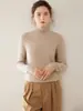 Novo suéter feminino de cashmere puro para outono e inverno, gola alta discreta, espessado para aquecimento, corte justo e que valoriza a silhueta, perfeito como peça de base ou blusa de tricô