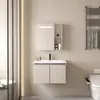 Conjunto de gabinete de banheiro em aço inoxidável, lavatório e pia integrados de cerâmica, minimalista moderno para espaços pequenos