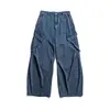 Calça Jeans Masculina Planetmusic Estilo Americano Solta com Pernas Largas e Bolsos Grandes Jeans de Trabalho Dg35853