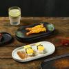 Plato Ovalado para Sushi Japonés Plato Largo con Patrón de Piedra Color Bajo Esmalte Plato para Barbacoa Cerámica Doméstica Comercial Plato de Cena Plato Rectangular