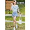 Camiseta de Punto de Manga Corta de Seda de Hielo para Mujer 2022 Verano Nuevo Estilo Preppy Dulce a Cuadros Camisa Polo Top Corto