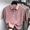 Camiseta de Manga Corta para Hombre 2026 Verano Nuevo Estilo Estilo Papá Cuello Campana Delgado Casual Seda Helada Camisa Polo Top de Media Manga