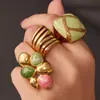Anillos Creativos de Múltiples Capas Estilo Ins Europeo y Americano, Set de Anillos Geométricos Esmaltados Personalizados Transfronterizos, Acero Inoxidable Chapado en Oro Real de 18K