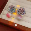 Pendientes de Cristal con Forma de Flor de Rosa Aguja de Plata Estilo Retro Francés Versátiles Elegantes Pendientes de Lujo Ligero de Gama Alta para Mujer