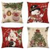 Funda de Almohada Popular Transfronteriza de Navidad Vacaciones Papá Noel Lino Decoración para el Hogar Funda de Almohada Ventas Directas de Fábrica Venta al por Mayor