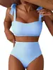 Nuevo traje de baño transfronterizo estilo europeo y americano para mujer 2027, con diseño de atar, conjunto de bikini de dos piezas a rayas y traje de baño de cintura alta