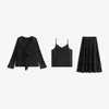 Traje de punto de estilo suave e intelectual para mujer de talla grande, colección de otoño 2026, conjunto de tres piezas con cárdigan y vestido largo de tirantes de talla grande 25231