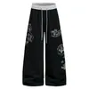 Pantalones Casuales de Pierna Ancha Largos con Estampado de Letras Retro Americano y Cintura Contrastante para Hombres y Mujeres, Holgados, Adelgazantes, para Danza Jazz, Danza Callejera