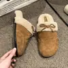 Zapatos Birkenstock Medios Abiertos de Cuero Mate Retro Suave con Forro de Terciopelo y Suela Gruesa para Mujer Otoño/Invierno Nueva Ropa de Exterior Zapatos con Punta de Piel de Cordero y Piel