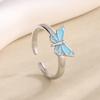 Anel Azul Borboleta de Luxo Leve Coração de Menina Estilo Ins Nicho Esmalte Fofo Anel Borboleta Elegante Pulseira Versátil