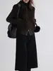 Abrigo de Piel con Cuello de Lana de Cordero, Patchwork Tejido, Falso Dos Piezas, Top Corto de Piel Ecológico para Mujer, Invierno, Transfronterizo