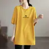 Camiseta de Manga Corta de Longitud Media Talla Grande para Mujer, Nuevo Estilo de Comercio Exterior Verano 2026, Corte Holgado, Adelgazante, Cubre las Caderas Top