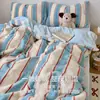 Juego de ropa de cama de cuatro piezas estilo Ins, con bloques de color color sal marina, de terciopelo de leche engrosado para otoño e invierno, que incluye una sábana cálida, una funda de edredón y una sábana bajera ajustable, adecuado para dormitorios de estudiantes