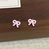 Pendientes de lazo con forma de corazón rosa para niña, nuevos y exquisitos, bonitos y pequeños, combinables con todo, de alta gama.