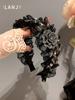 Diadema de Lujo Elegante de Encaje Flor Diamante 2024 Nueva Parte Superior Craneal Alta Borde Ancho Moda Saliente Diadema Tarjeta para el Cabello para Mujeres