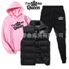Conjunto Esportivo de Veludo Estampado Outono e Inverno Transfronteiriço Moda Americana Casual Colete Moletom de Algodão e Calça de Moletom Conjunto de Três Peças