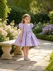 Vestido Novo para Festa de 1º Aniversário de Bebês e Crianças Pequenas 2025 Laço Manga Bufante Vestido Infantil Vestido de Princesa