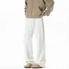 Pantalones Wei de Flor Blanca Gris Esclavitud para Hombre Primavera y Otoño Estilo Americano High Street Pantalones Machete de Pierna Recta Alta Pantalones Casuales