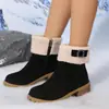 Botas de talla grande para mujer de comercio exterior europeo y americano, botas de montar de tubo corto con forro de lana transfronterizas, tacón grueso, botas de invierno para mujer con forro de felpa y algodón