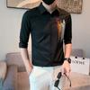 Camisa de Hombre con Bordado de Letras Rayadas TikTok Manga Siete Verano 2024 Marca Trendy para Hombre Casual Cuello Medio Delgado