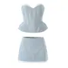 Corset jeans sexy estilo europeu e americano com renda emendada + top de tubo + saia bodycon de cintura baixa conjunto para garotas estilosas para mulheres