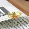 Anillo Abierto Serie Mariposa Goteo de Esmalte Vintage, Exquisito y de Alta Gama, Anillo Apilable de Lujo Ligero para Mujer