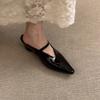 Medias Pantuflas de Altura Creciente de Estilo Francés para Mujer con una Sola Tira, Punta Puntiaguda de Charol, Sandalias Versátiles Slip-On con Boca en V