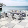 Silla de ratán para exteriores estilo nórdico, patio de villa al aire libre, jardín, balcón, terraza, mesa de comedor, mesa de ratán con tablero de roca, combinación de mesa y silla