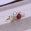 Acessórios DIY Anel de Prata Esterlina S925 com Diamante Vermelho e Três Pérolas Suporte Vazio Acessórios Suporte de Anel Feito à Mão Anel de Dedo Aberto