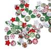 Promoção de vendas diretas da fábrica botão decorativo impresso de natal floco de neve branco verde pequena árvore estrela de cinco pontas fivela de madeira pequena mista