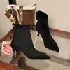 Botines para Mujer 2026 Otoño/Invierno Nuevos Botas Delgadas de Punta Fina Tacón Alto Fino Cremallera Elástico Botas de Moda