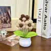 Planta em Vaso com Flores de Crochê Feitas à Mão Decoração para Casa Flores Artificiais de Tricô Buquê de Flores de Crochê em Lã Presente Transfronteiriço