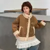 Casaco de Inverno Infantil de Pelo Sintético Lã de Cordeiro Integrada Botão de Chifre Unissex Roupa Infantil Casaco Fofo