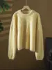 Suéter de punto acanalado grueso para mujer, mezcla de cachemira, seda de morera y lana, cuello redondo, corte holgado, estilo jersey, colección de otoño