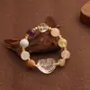 Pulsera bicolor de cristal azul natural y cristal rosa con diseño de oso y rosa, una pulsera blanca de lujo ligero y estilo antiguo fresco.