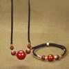 Conjunto de Pulseira e Colar de Areia Roxa Dourada de Alto Teor Artesanal Cinnabar Tianzhu Contas Redondas Corrente para Clavícula Suprimento ao Vivo