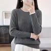 Nuevo suéter de punto de algodón 100% puro con cuello redondo, bloques de color, para mujer, corte holgado, adelgazante, con rayas verticales, top de capa base