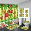 Cortina de Ducha Grinch Navideño Alfombra de Piso para el Hogar Juego de Cuatro Piezas para Baño Separador de Separación Seca y Húmeda Cortina de Ducha Cortina de Ducha Impermeable