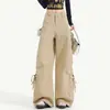 Jeans de trabajo de moda, geniales y elegantes, con múltiples bolsillos, para mujeres petite, pantalones casuales holgados de cintura alta, adelgazantes y de pierna ancha